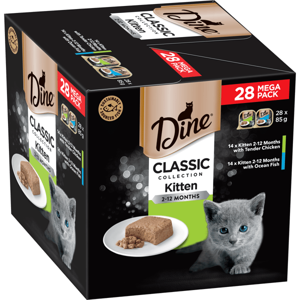 image DINE%20Classic%20Collection%20Kitten%202-12%20months%20with%20Tender%20Chicken%20%26%20with%20Ocean%20Fish%2028pk-0-min