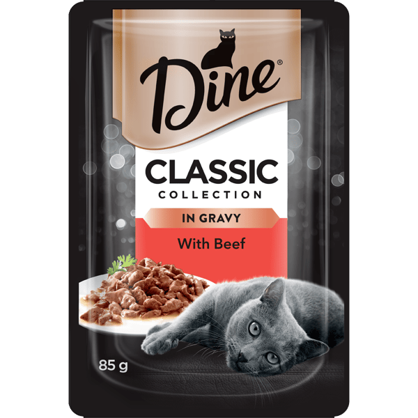 image DINE%20Wet%20Cat%20Food%20Classic%20Collection%20Beef%20In%20Gravy%2085g%20Pouch-1-min