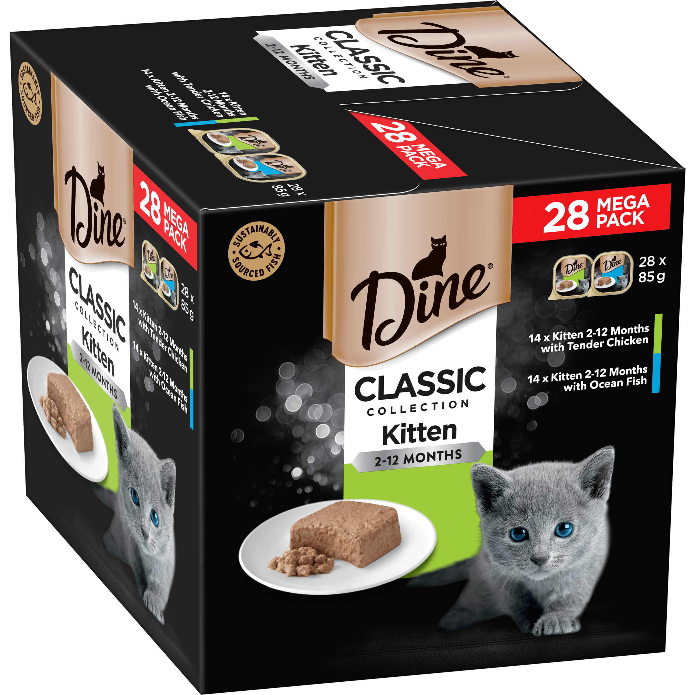 image DINE%20Classic%20Collection%20Kitten%202-12%20months%20with%20Tender%20Chicken%20%26%20with%20Ocean%20Fish%2028pk-0-min