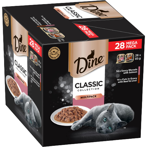 image DINE_Classic_Collection_Saucy_Morsels_with_Salmon___Cuts_in_Gravy_Beef___Liver_28pk